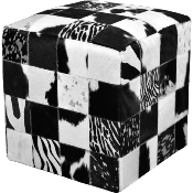 Pouf carr Peau de Vache Patchwork Noir et Blanc